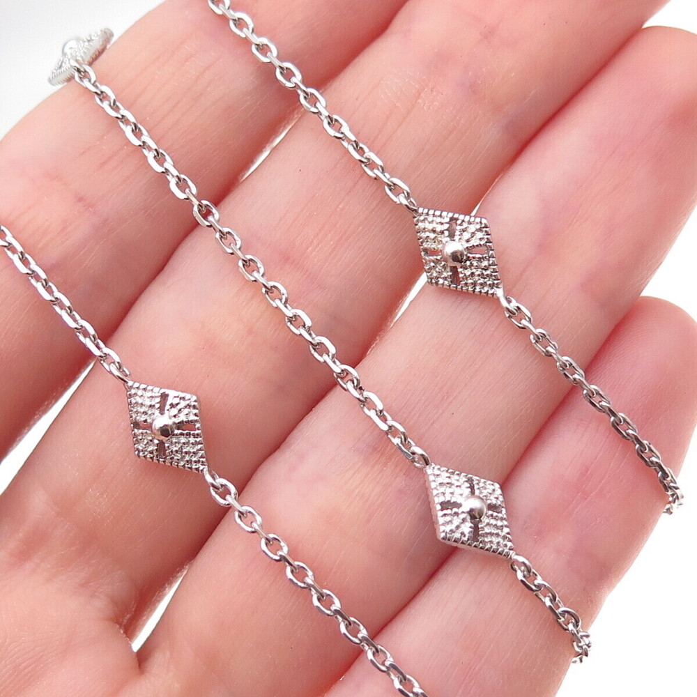 925 Sterling Silver Floral Station By The Yard Cable Chain Necklace 36"